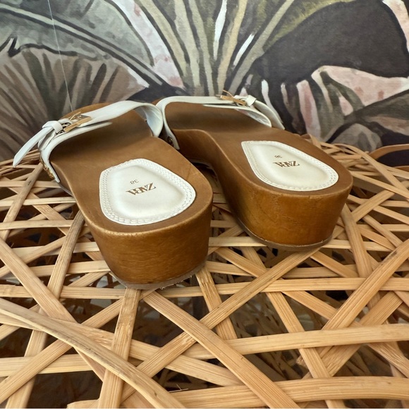 ZARA white buckled Leather Open Toe Wood Sandals Slippers clogs slip on US 7.5 - Picture 5 of 5